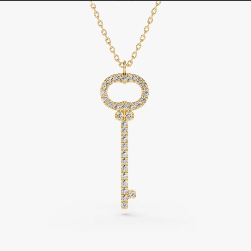 Brand new Ferkos solid 14k Gold natural Diamond Key Charm necklace